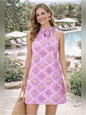 Ann Taylor Petite Floral Halter Dress Pink Purple Mini Size MP NWOT